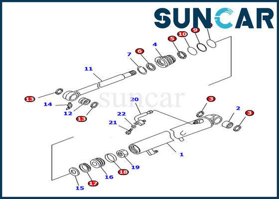 707-98-12260 KOMATSU pc25r-8 εσωτερικά μέρη κυλίνδρων κάδων εκσκαφέων πρότυπα που σφραγίζουν την εξάρτηση