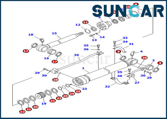 KOMATSU pc100-6 707-98-27620 πολύ λίπανσης κάδων κυλίνδρων υπηρεσιών εξαρτήσεων εσωτερικών επισκευής μέρη εξαρτήσεων παρεμβυσμάτων ελαίου