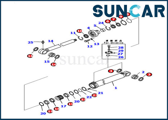 707-99-53310 εκσκαφέας pc130-8 εξοπλισμού εργασίας της KOMATSU εξαρτήσεων σφραγίδων κυλίνδρων βραχιόνων εξάρτηση υπηρεσιών