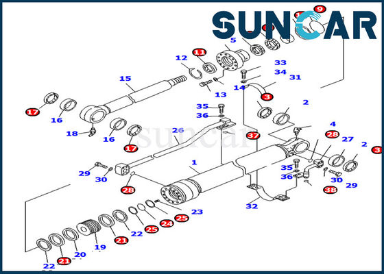 Εξάρτηση 707-99-36330 υπηρεσιών της KOMATSU εσωτερικά μέρη εκσκαφέων PC138US-2E εξαρτήσεων σφραγίδων κυλίνδρων κάδων