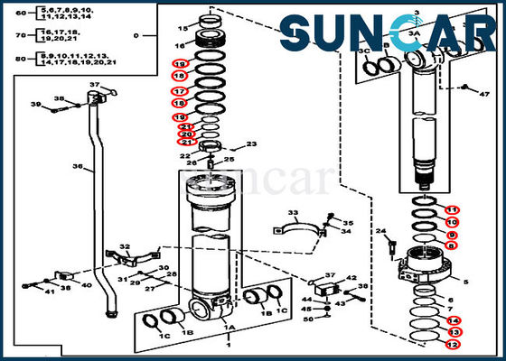 DEERE υδραυλικά σφραγίδων εξαρτήσεων FYA00012906 τμήματα κυλίνδρων εξαρτήσεων 180GLC 190GW βραχιόνων σφραγίζοντας