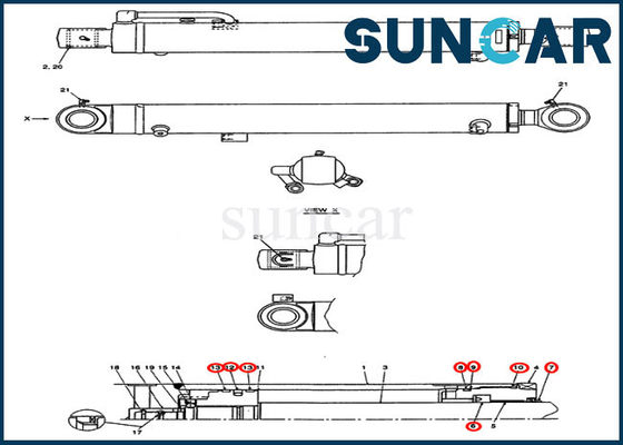PX01V00048R300 μίνι εξάρτηση υπηρεσιών αντικατάστασης εκσκαφέων περίπτωσης εξαρτήσεων CX36B επισκευής σφραγίδων κυλίνδρων σκελών