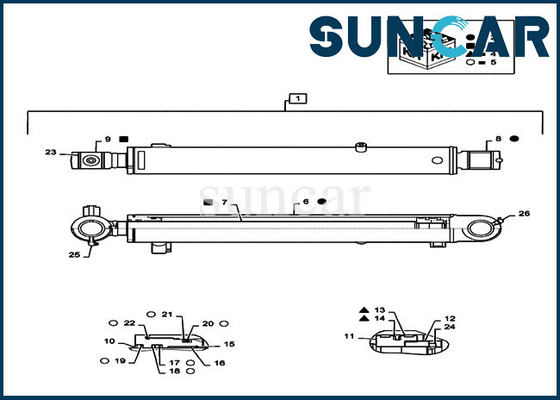 PS01V00003R400 Bucket Repair Seal Kit Case Parts CX55B Excavator Hydraulic Cylinder Service Kit