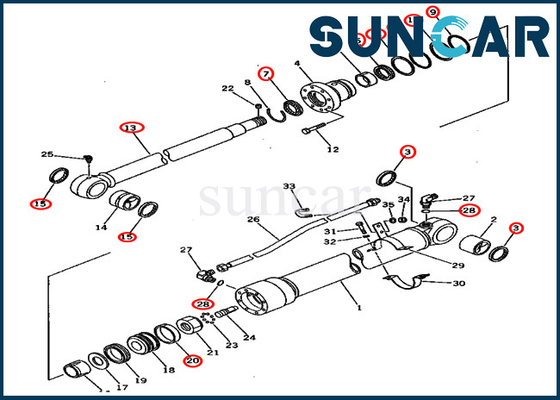 Κύλινδρος Assy 201-63-02050 2016302050 εξαρτήσεις KOMATSU pc60u-5 σφραγίδων βραχιόνων υδραυλική εξάρτηση επισκευής CYL