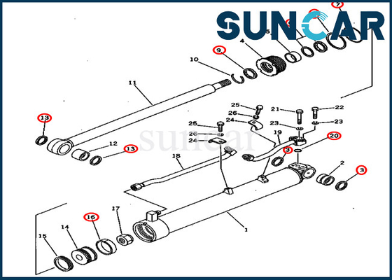 Pc60u-5 πρότυπα KOMATSU 201-63-02060 υδραυλικός κύλινδρος εξαρτήσεων σφραγίδων επισκευής ταλάντευσης 2016302060 βραχιόνων
